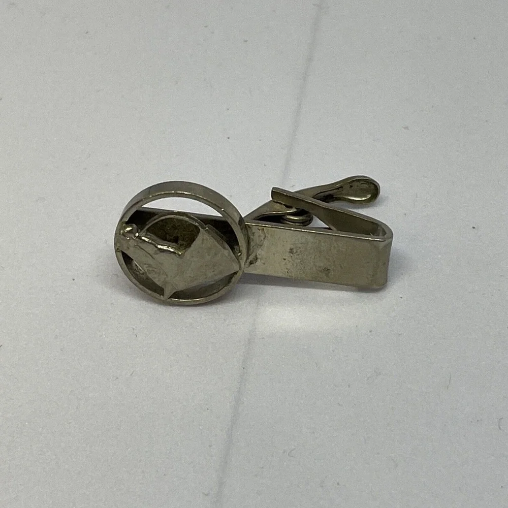 Vintage Silver Tone Horse Head Equestrian Tie Clip Western Mens Jewelry